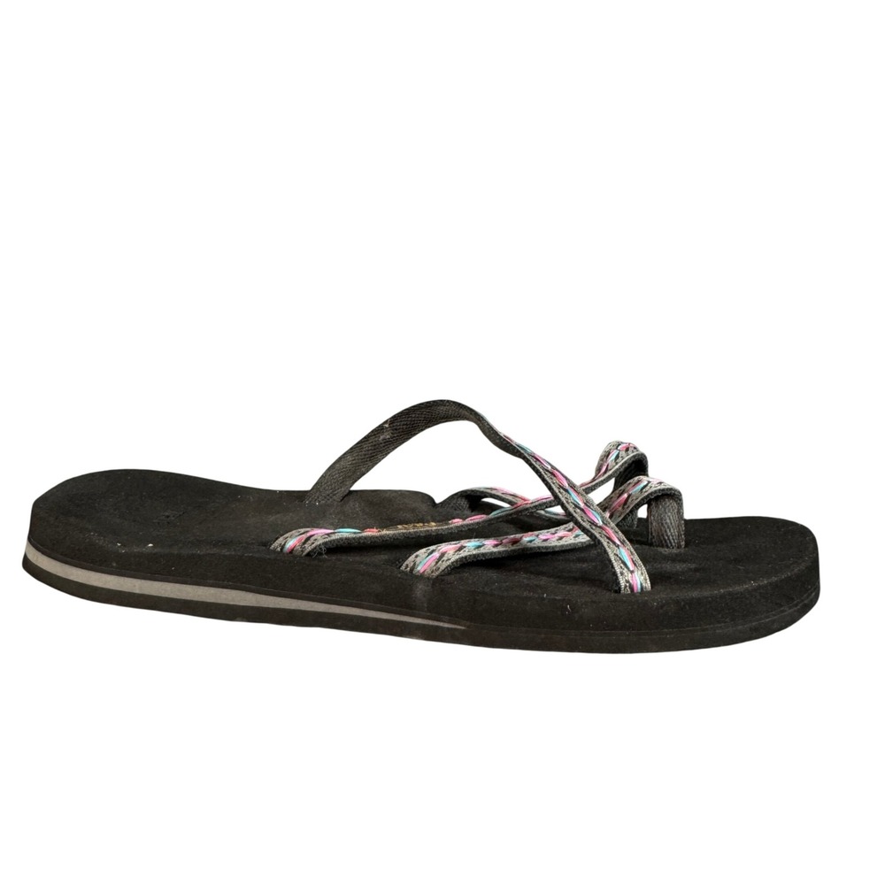 Teva Olowahu Black Braided Strappy Mush Topsole Sandals Flip Flops Womens